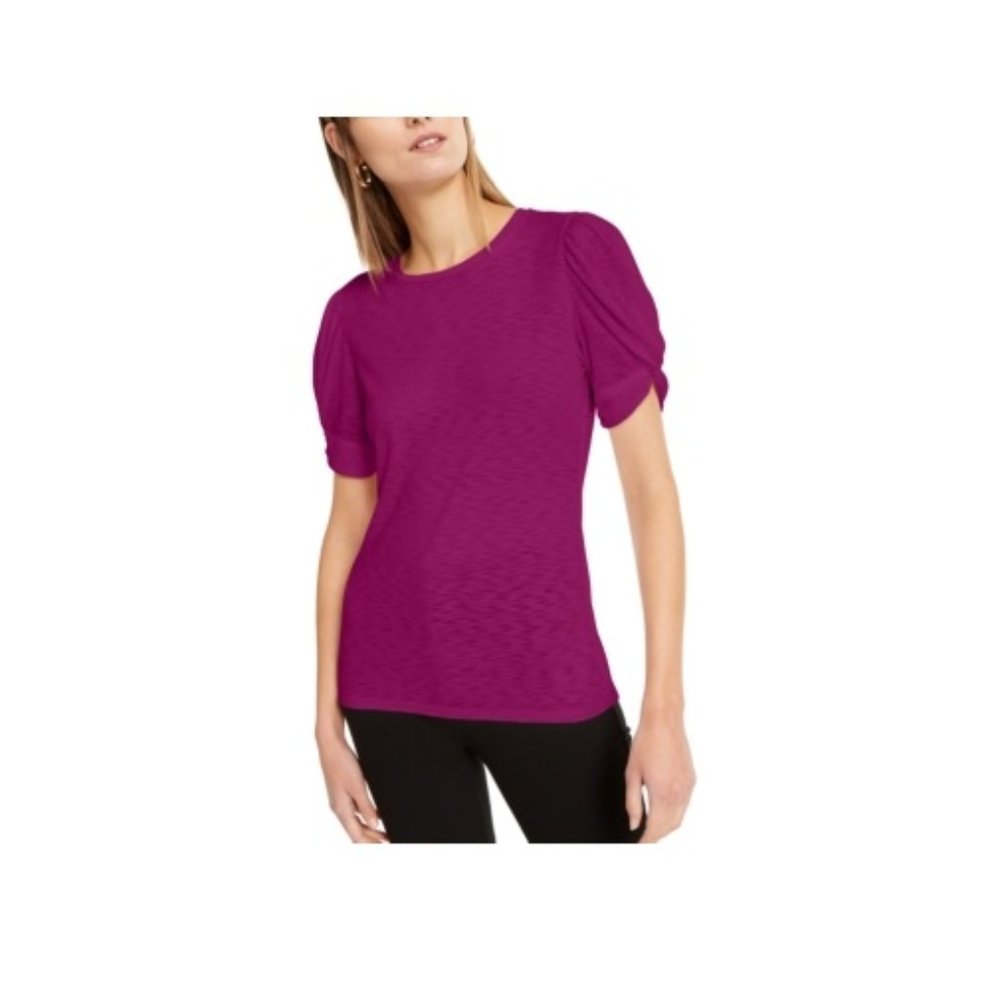 NWT INC Women's Shirt Real Red Size XL Twisted Puff Sleeves Knit Top $30 C0092